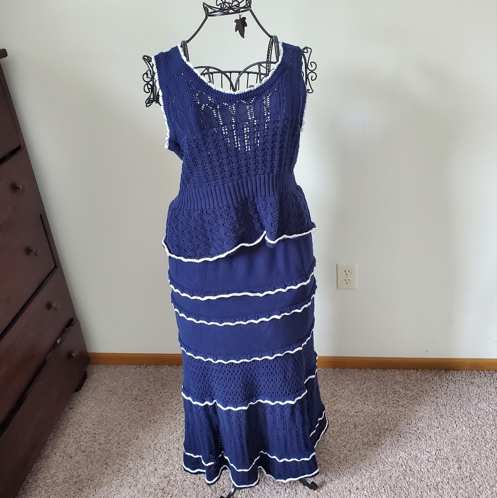 Modcloth Blue Knit Top and Skirt Set